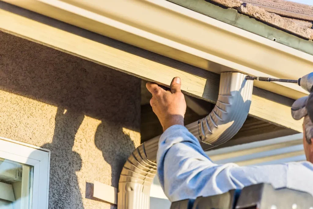 Aluminum gutters on a home. 