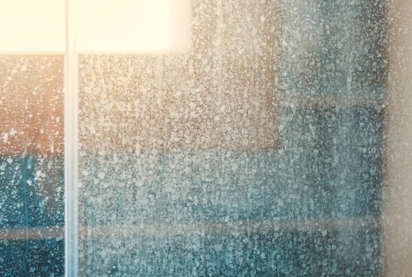 Water stains on glass shower doors.