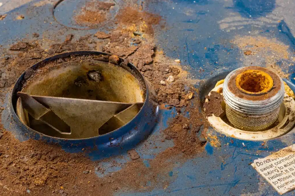 Dangerous water heater with corrosion and can explode. 